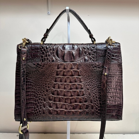 Brahmin Kaitlin Croc Embossed Leather Pecan Brown Satchel Handbag Top Handle Bag